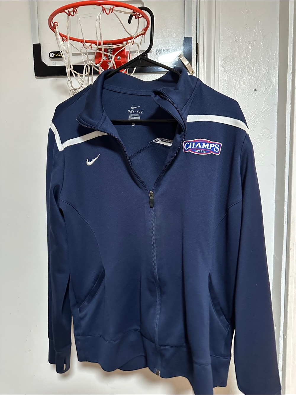 Nike Navy and White Dri-FIT Full-Zip Champs Sports Jacket